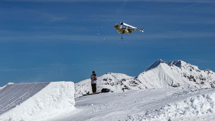 Shot of Josh Absenger freeriding with expert level equipment