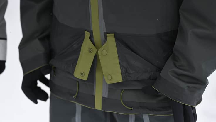 A snowskirt of a snowboard jacket