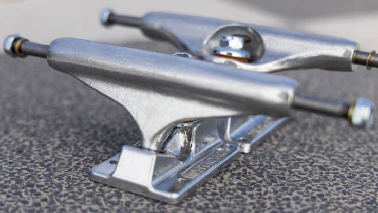 Skateboard truck from the front showing the hanger