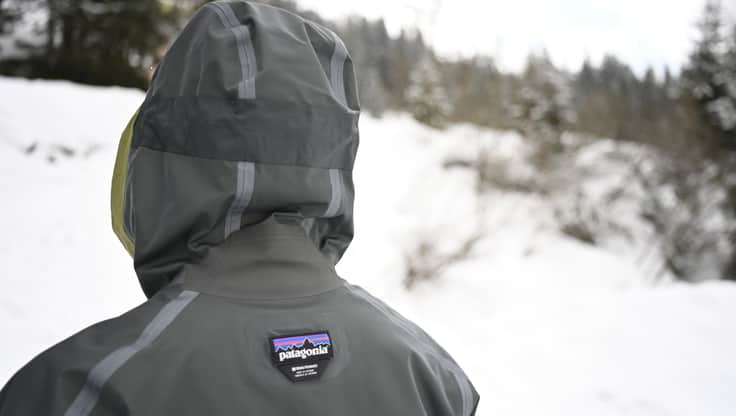 The hood of a snowboard jacket